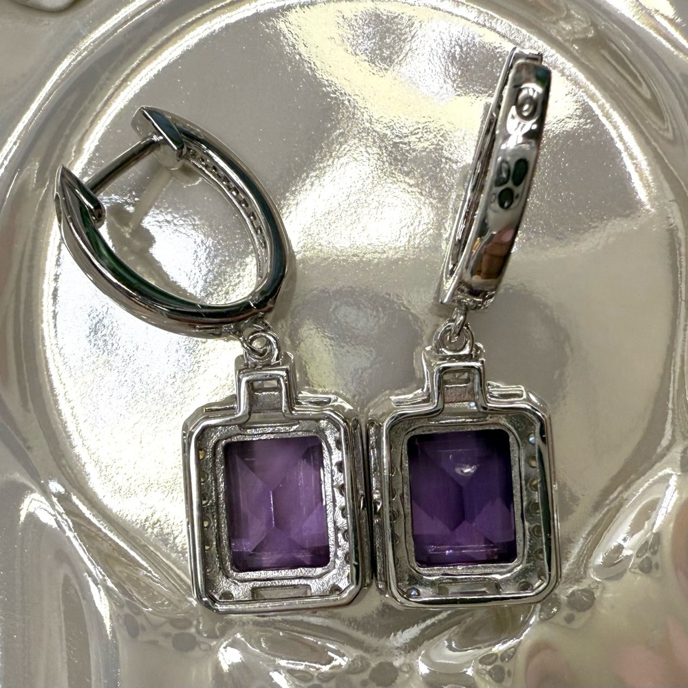 EA1 6.9CT High Quality Natural Russian Amethyst Huggies Earrings Rhodium S925 - Picture 10 of 12